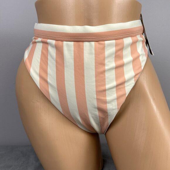 Dippin’ Daisys Bikini Bottom Size Large Ultra High Waisted Cheeky Coral Stripe - Picture 1 of 10